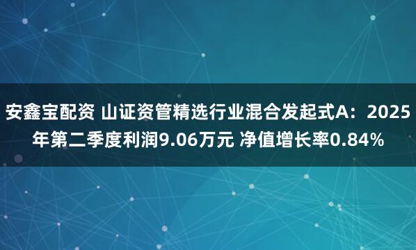 安鑫宝配资 山证资管精选行业混合发起式A：2025年第二季度利润9.06万元 净值增长率0.84%
