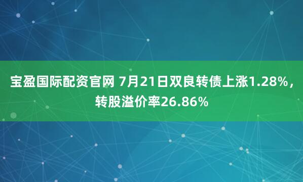 宝盈国际配资官网 7月21日双良转债上涨1.28%，转股溢价率26.86%
