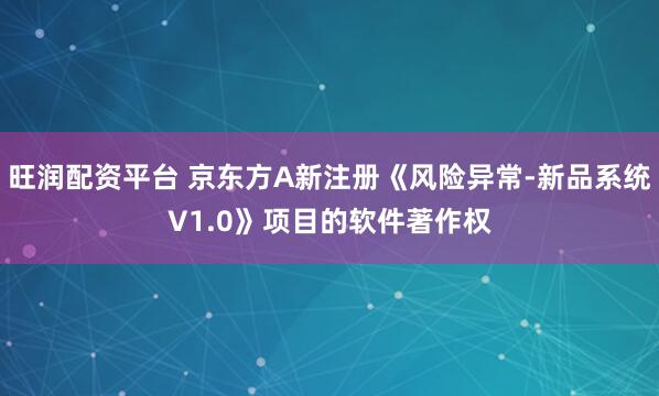 旺润配资平台 京东方A新注册《风险异常-新品系统V1.0》项目的软件著作权